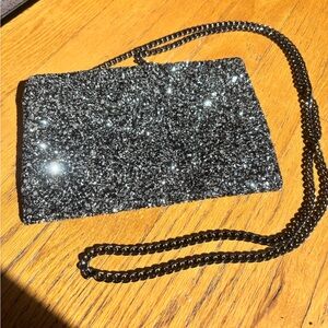 J. Crew Sparkle Clutch with Crossbody Bag Chain Black